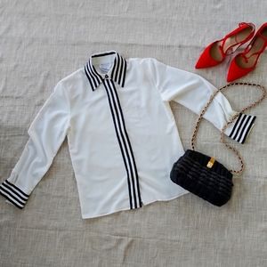 90's Vintage Striped French Cuff Beetlejuice Blouse